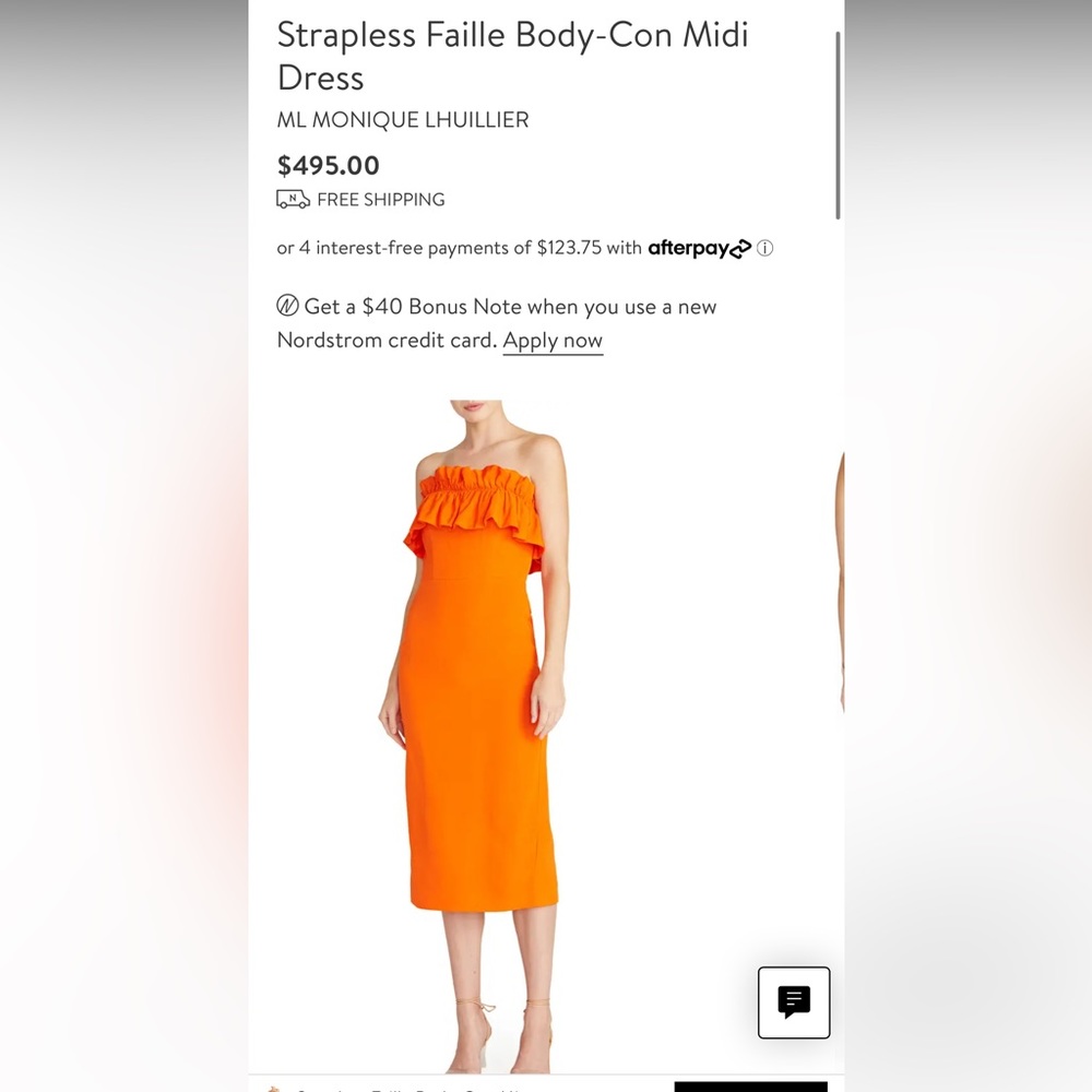 Beautiful Monique Lhuillier Orange Strapless Dress (Faille Sheath) NWT.